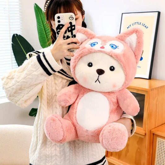 Cute Pink Plush Teddy Bear with Removable Hoodie