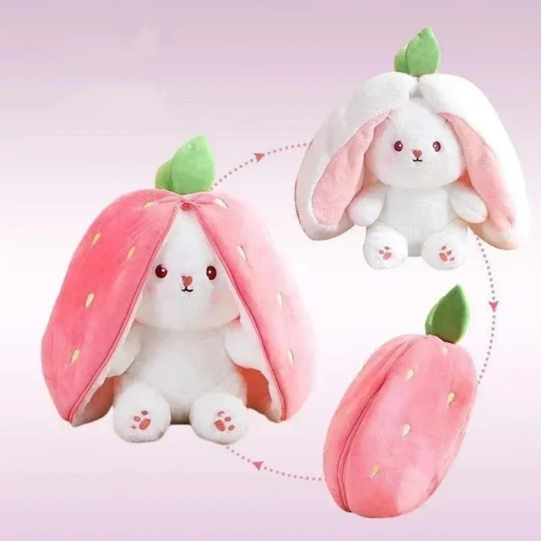 Strawberry Bunny Plush Toy with Zipper