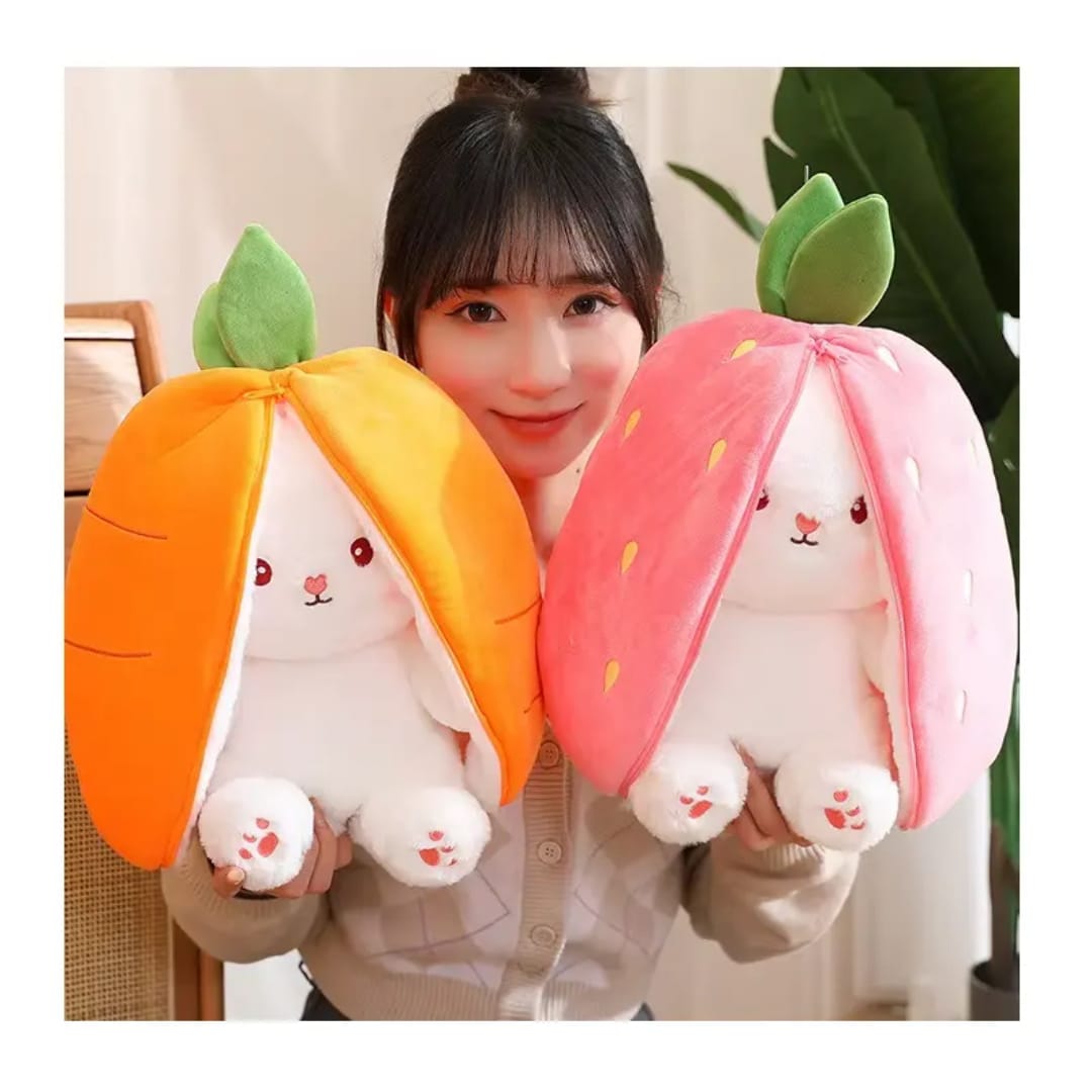 Strawberry Bunny Plush Toy with Zipper