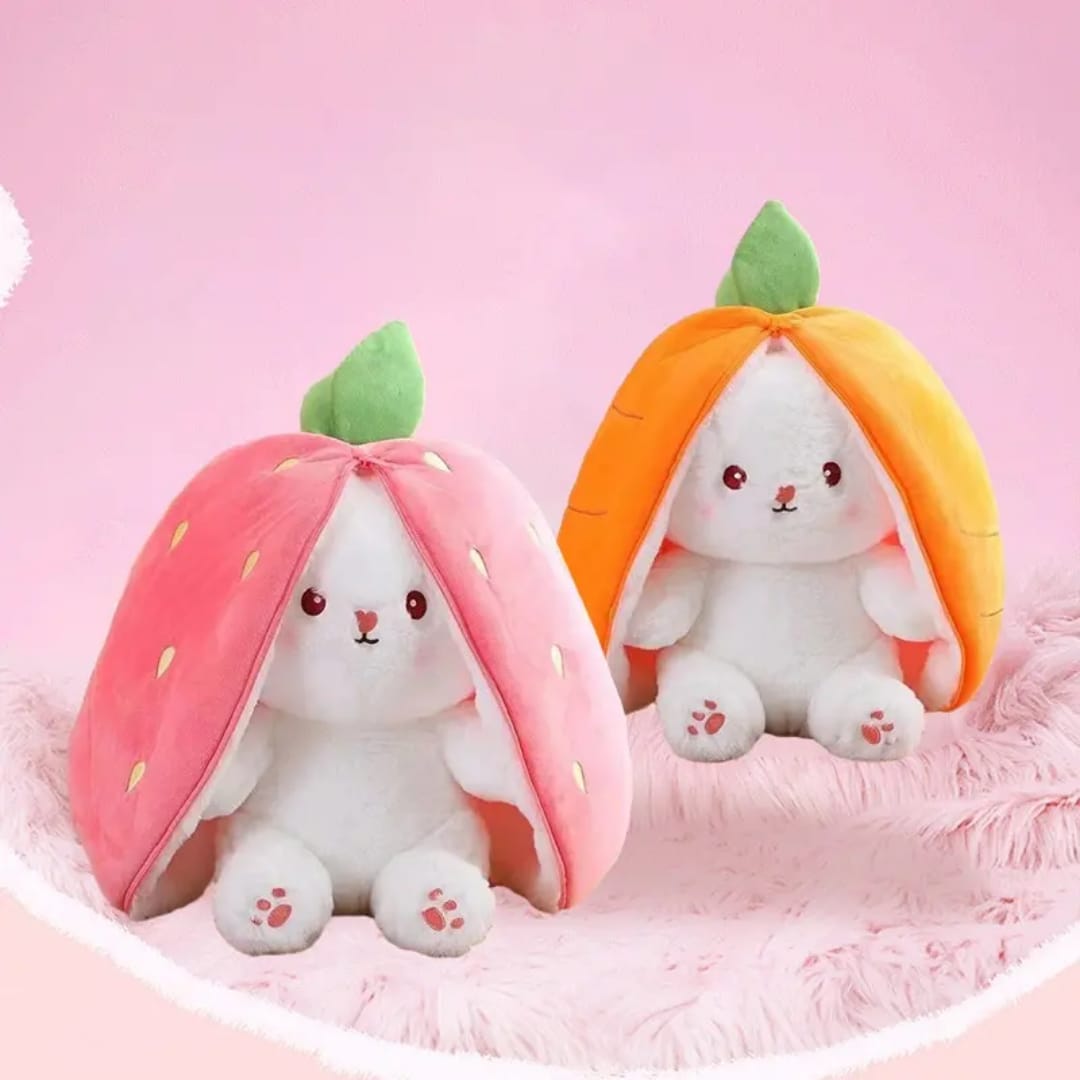 Strawberry Bunny Plush Toy with Zipper